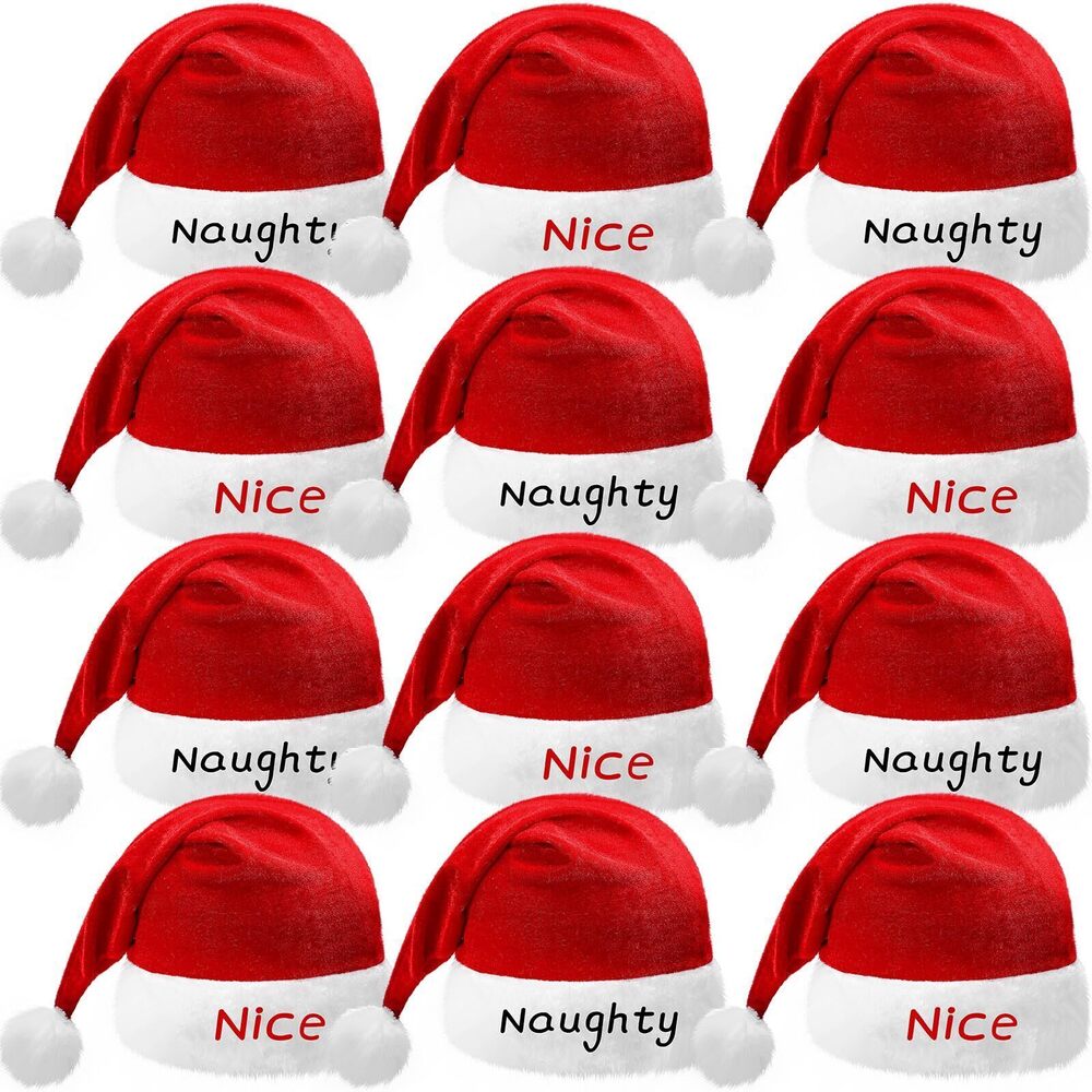 9748 12 Pcs Christmas Santa Hat Pack Unisex Classic Plush Naughty Claus Hat